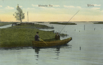 15363 Gezicht op de Wilnissche Plas met legakkers te Wilnis uit het noorden; met op de voorgrond een roeiboot met twee ...